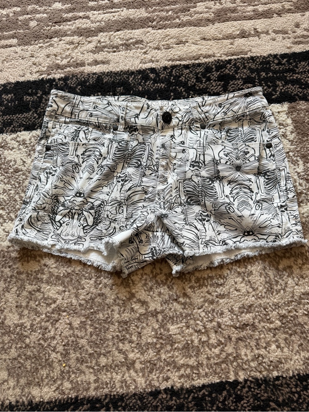 Women’s Skeleton Dex Black & White Graphic Print Denim Shorts